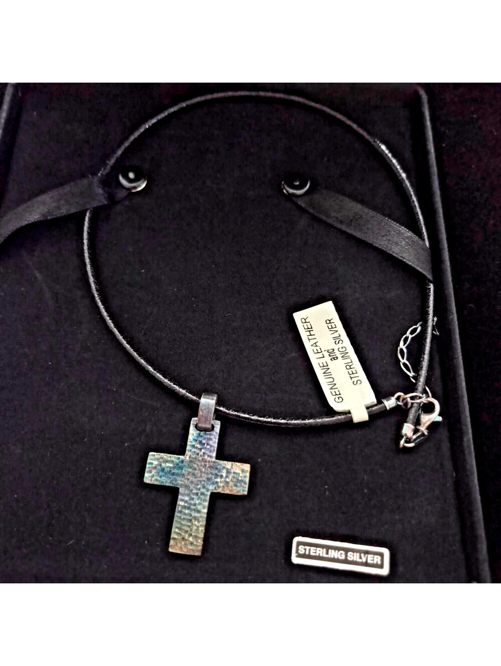 Splendori Italy Sterling Silver Cross Leather Cord QVC NOS 14.2g VTG 2005